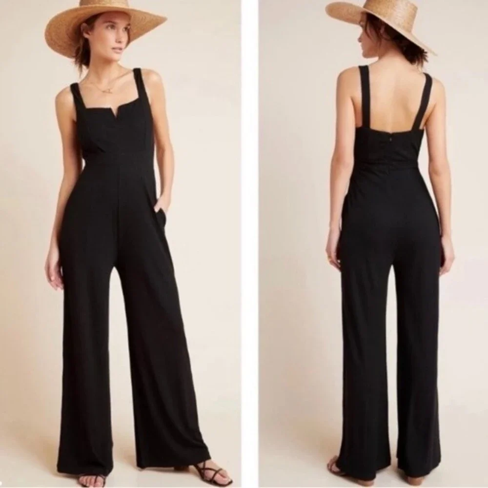 Revolve L*Space Womens Black Ribbed Jumpsuit Sleeveless wide Leg Sz Medium - Picture 1 of 13